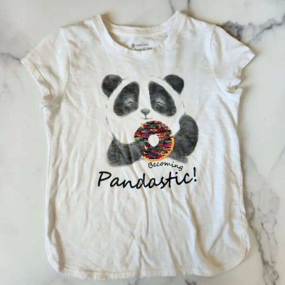 Member's Mark my favorite tea girls panda bear t-shirt reversible sequin donut